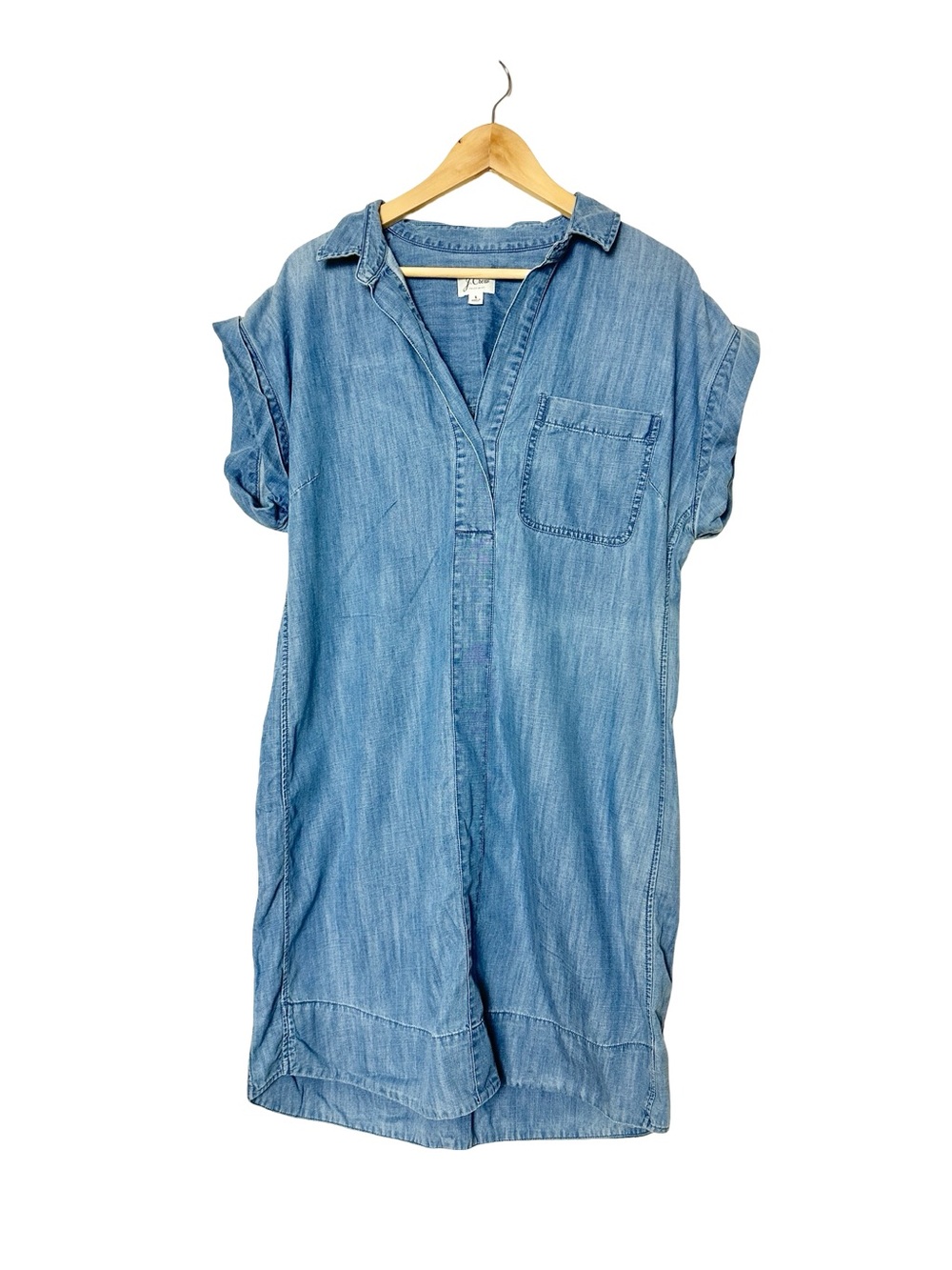 J. Crew Short Sleeve Denim Shirt Dress Light Wash Chambray Size Large